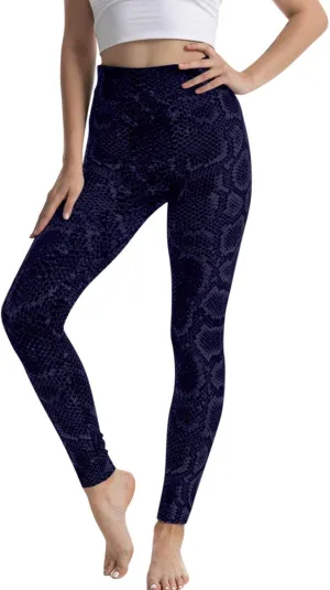 Casual Leggings for Women High Waist Printed Tummy Control Butt Lifting Pants Elastic Waist Workout Patterned Fitted Compression Fitness Tights pants dressy top Snake Pattern I79-Blue