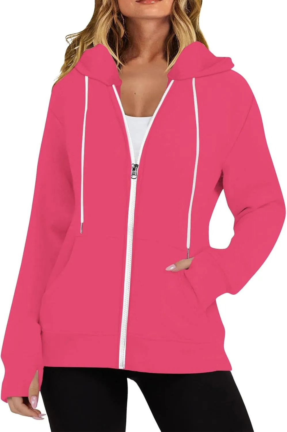 Casual Oversized Hoodies for Women Full Zip Long Sleeve Athletic Hooded Jackets 2024 Fall Drawstring Sweatshirts Tops