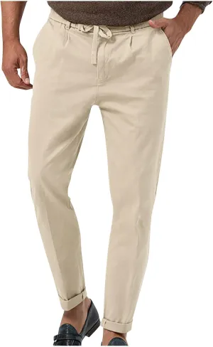 Casual Pants for Men Stretch Dress Pants Khaki Slim Fit Pants Solid Drawstring Waist Pants Golf Pants with Pockets
