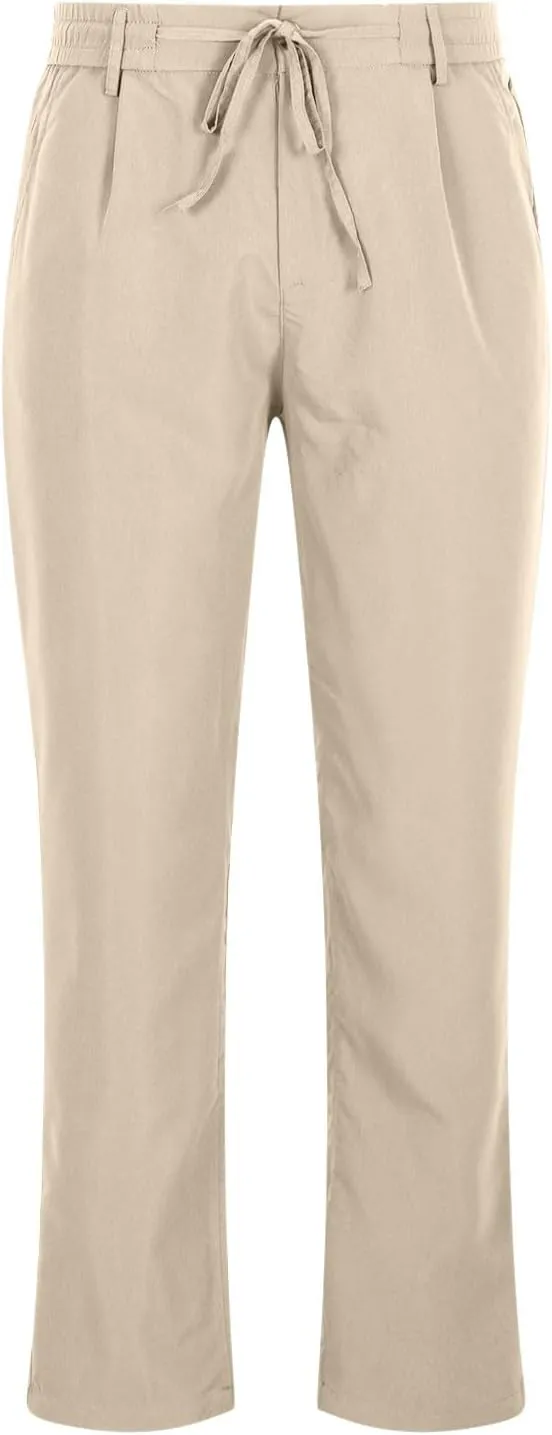 Casual Pants for Men Stretch Dress Pants Khaki Slim Fit Pants Solid Drawstring Waist Pants Golf Pants with Pockets