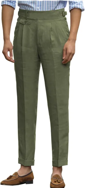 Ceehuteey Men's Linen High Waisted Trousers Comfortable Lightweight Summer Trousers Adjustable Waist Cotton Straight