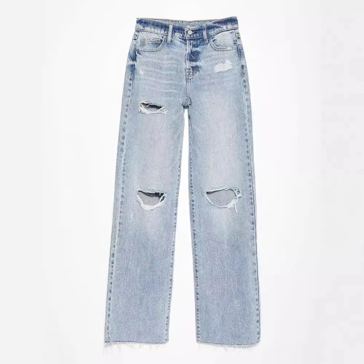 cffvdiz Women's Loose Boyfriend Jeans High Waist Distressed Ripped Raw Hem Ankle Straight Leg Denim Pants
