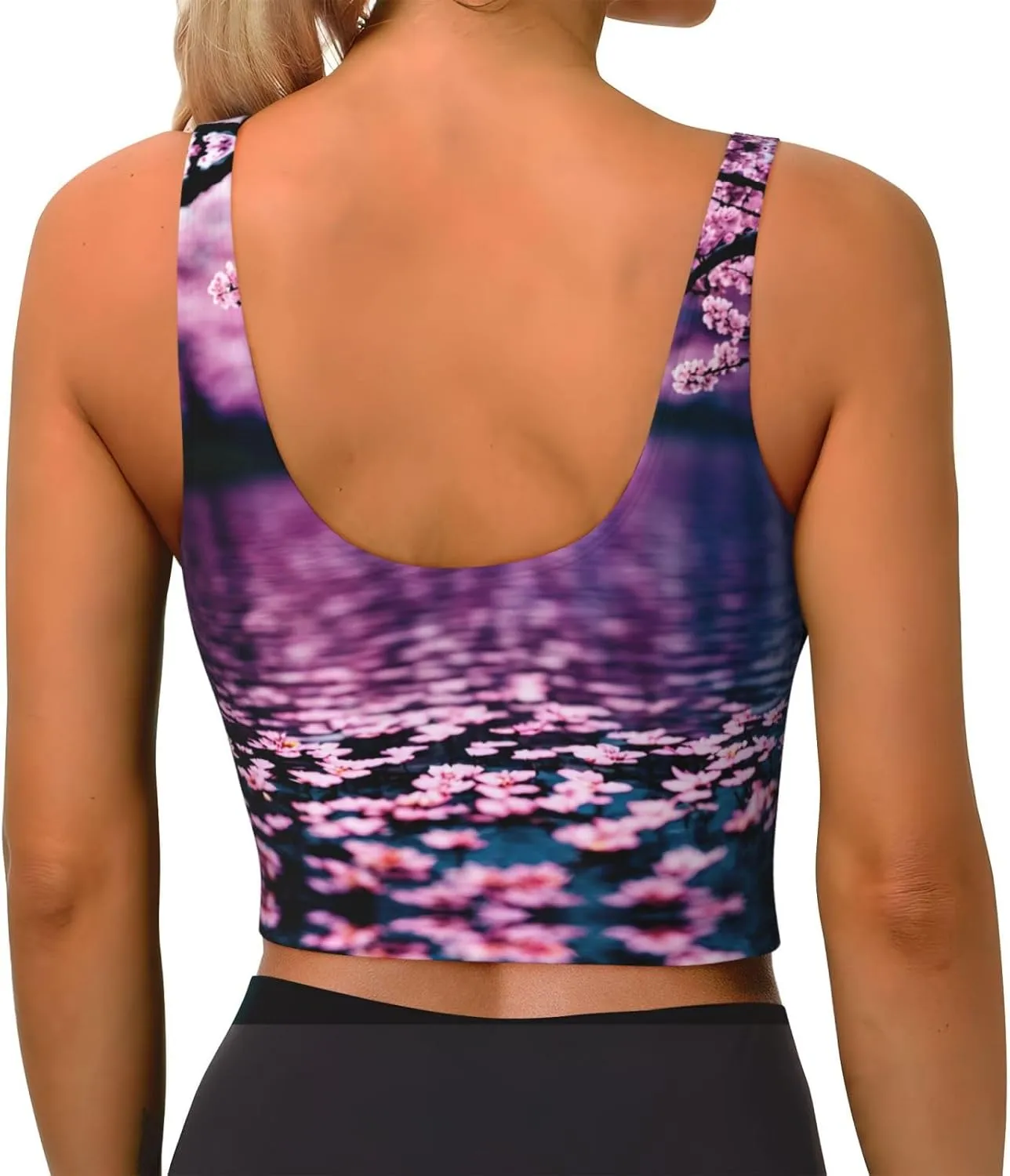 Cherry Blossom Lake Women's Sexy Sports Vest Sleeveless Athletic Gym T-Shirts Vest U-Shaped Back Quick Dry Top