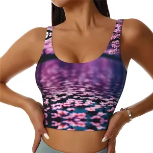 Cherry Blossom Lake Women's Sexy Sports Vest Sleeveless Athletic Gym T-Shirts Vest U-Shaped Back Quick Dry Top