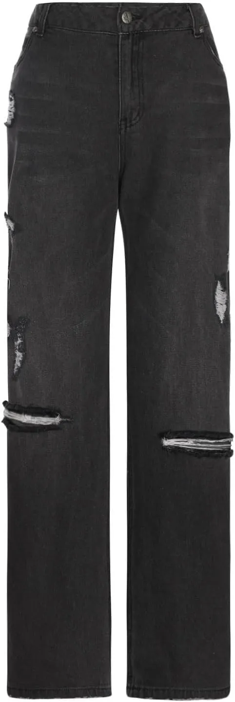 ChicCrate Jeans for Women Denim Baggy Straight Leg Tummy Control Y2K Wide Leg Jeans Trendy Trousers Pants