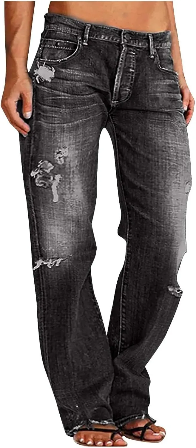 ChicCrate Jeans for Women Denim Baggy Straight Leg Tummy Control Y2K Wide Leg Jeans Trendy Trousers Pants