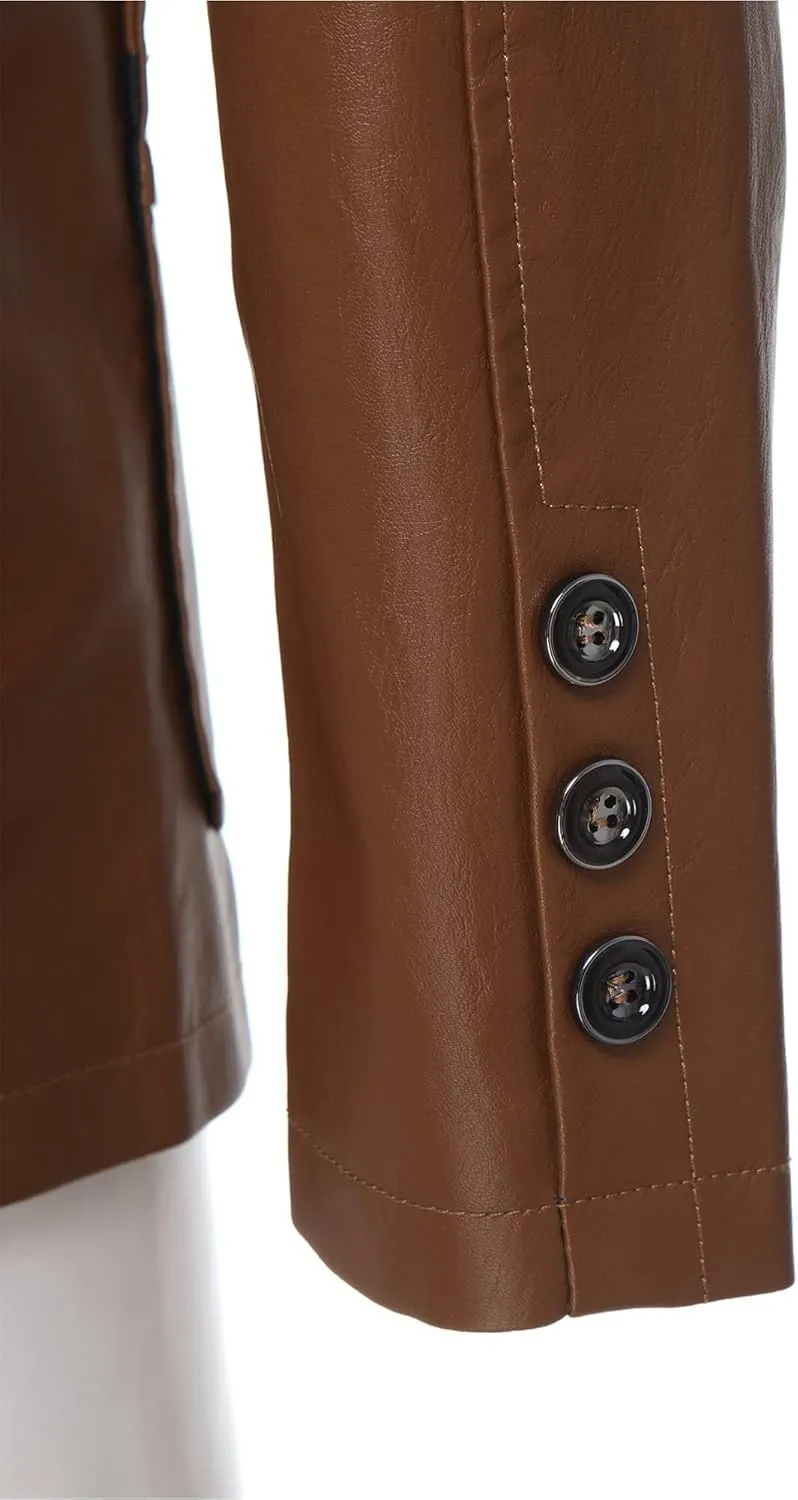 CHICTRY Men's Faux Leather Blazer Slim Fit Notched Lapel Formal Sports Coat Moto Biker Jacket