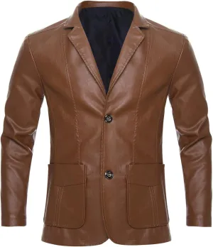 CHICTRY Men's Faux Leather Blazer Slim Fit Notched Lapel Formal Sports Coat Moto Biker Jacket