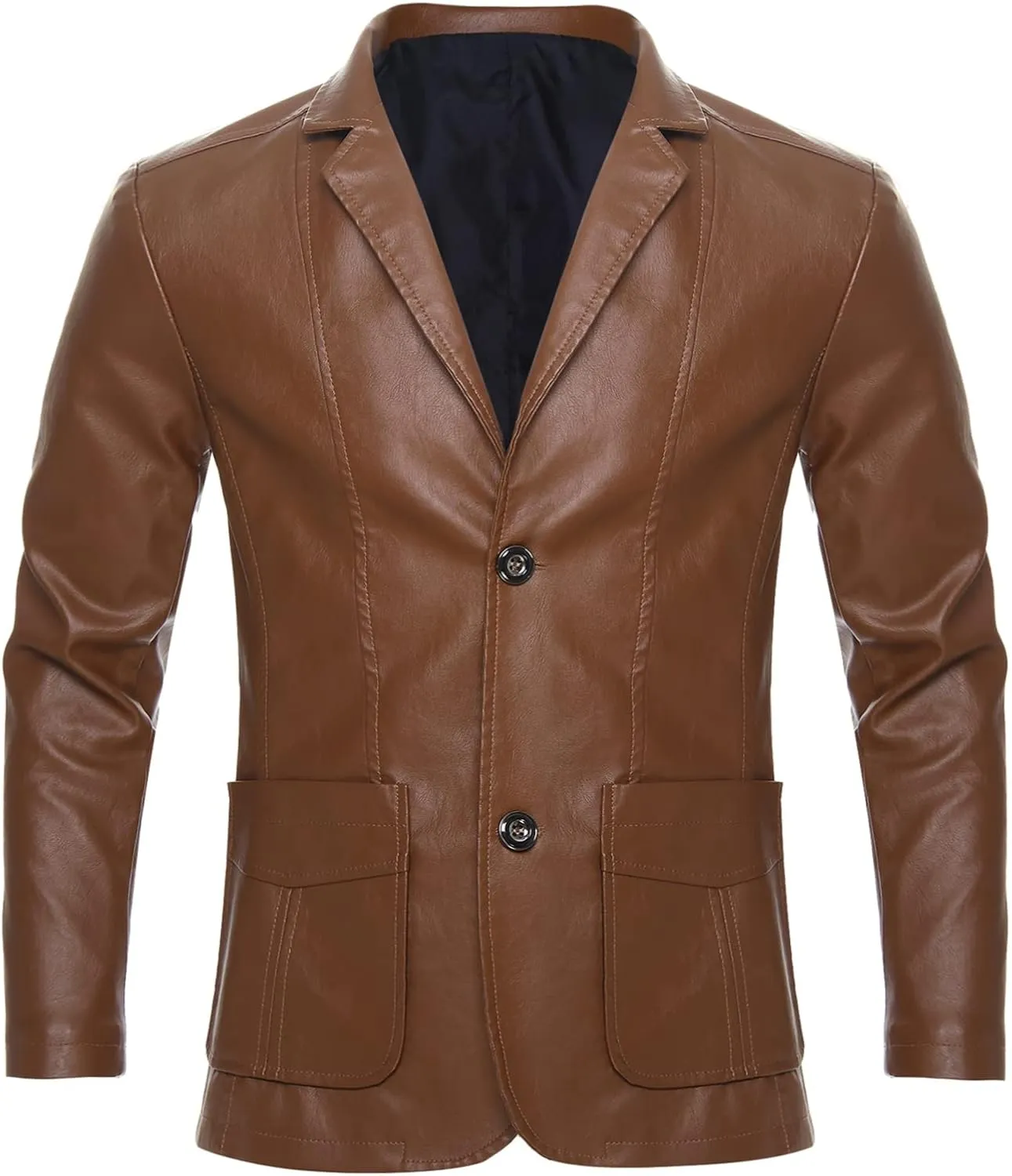 CHICTRY Men's Faux Leather Blazer Slim Fit Notched Lapel Formal Sports Coat Moto Biker Jacket