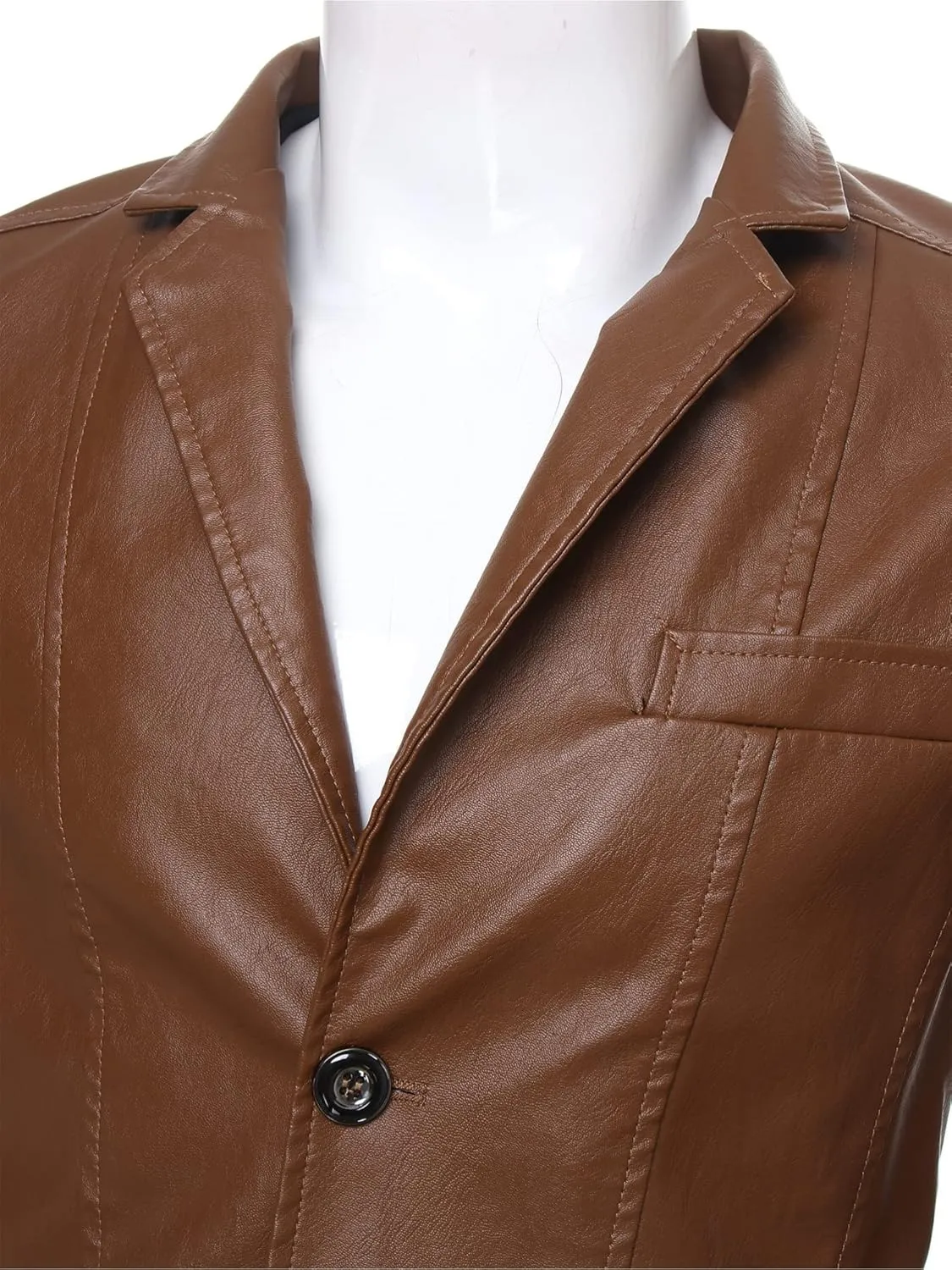 CHICTRY Men's Faux Leather Blazer Slim Fit Notched Lapel Formal Sports Coat Moto Biker Jacket