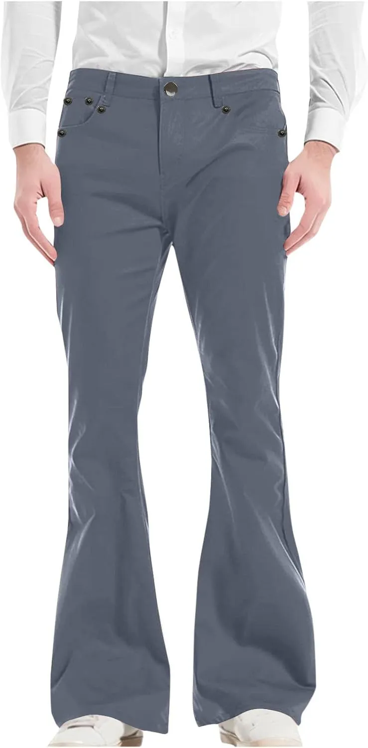 Chinos Pants Men Lightweight Soft Y2K Pants Baggy Solid Flare Pants Elastic Waist Casual Work Pants with Pockets