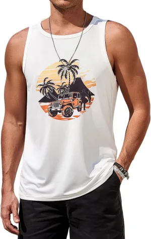 COOFANDY Mens Tank Tops Beach Summer Sleeveless Graphic T Shirts Palm Tree Vacation Quick Dry Muscle Gym Tank