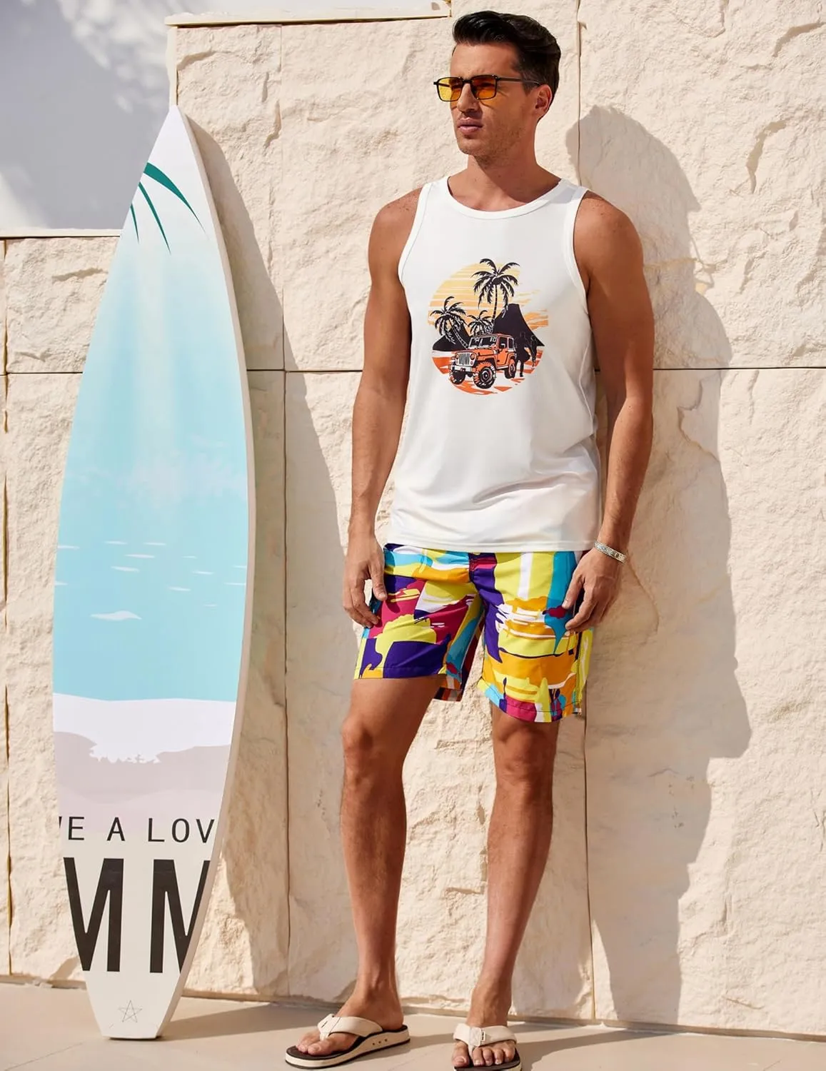 COOFANDY Mens Tank Tops Beach Summer Sleeveless Graphic T Shirts Palm Tree Vacation Quick Dry Muscle Gym Tank