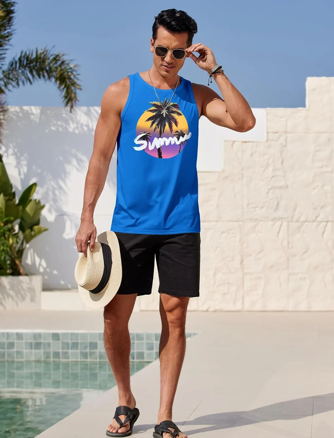 COOFANDY Mens Tank Tops Beach Summer Sleeveless Graphic T Shirts Palm Tree Vacation Quick Dry Muscle Gym Tank