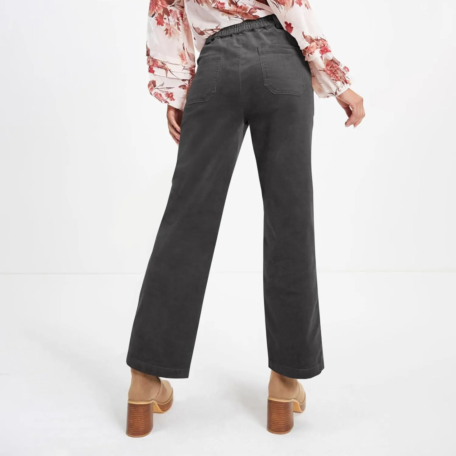 Corduroy Pants Women Business Baggy Wide Leg Dress Pants High Waisted Comfy Work Pants with Pockets Ankle Pants