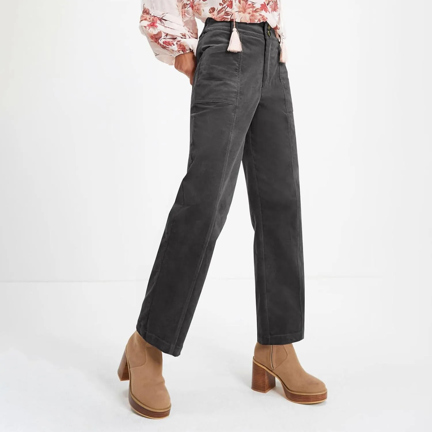 Corduroy Pants Women Business Baggy Wide Leg Dress Pants High Waisted Comfy Work Pants with Pockets Ankle Pants