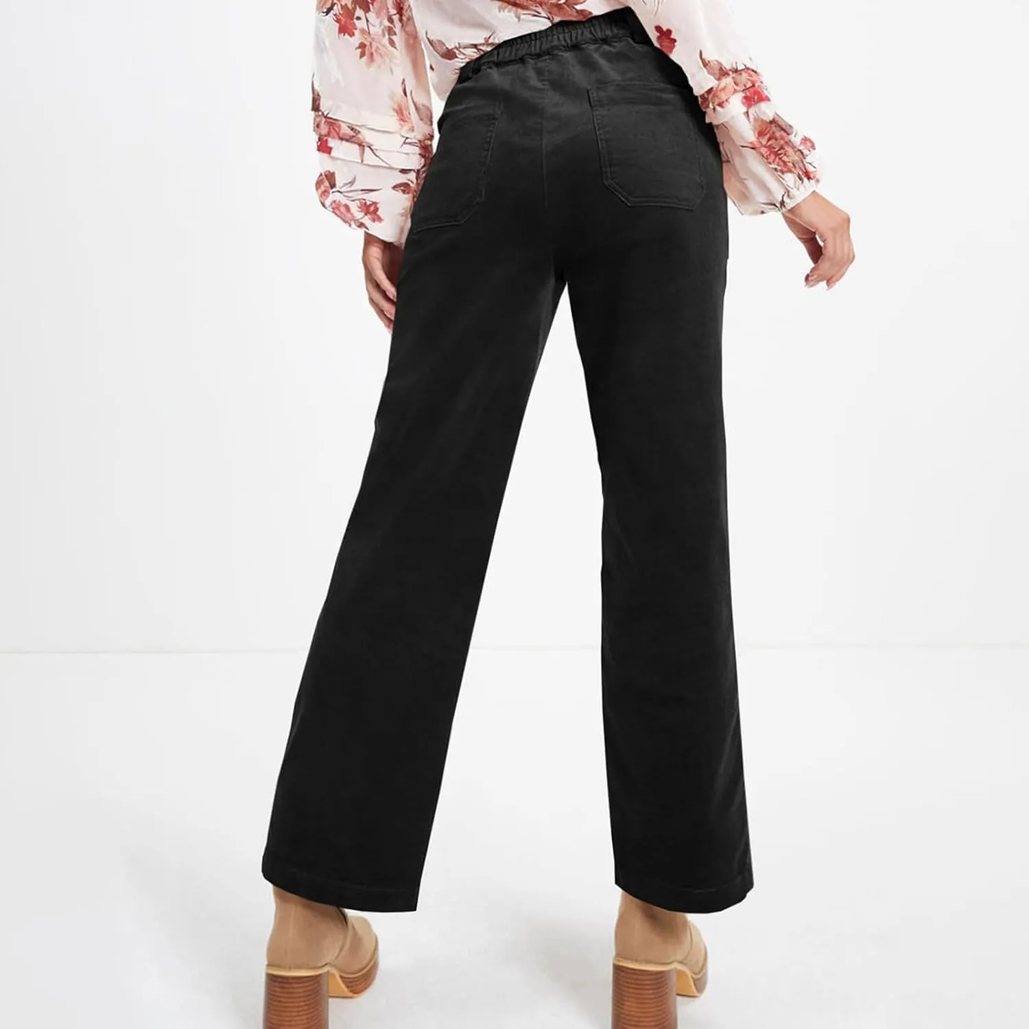 Corduroy Pants Women Business Baggy Wide Leg Dress Pants High Waisted Comfy Work Pants with Pockets Ankle Pants
