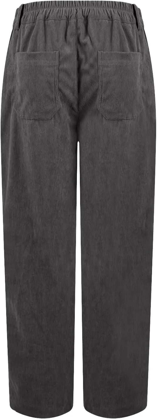 Corduroy Pants Women Business Baggy Wide Leg Dress Pants High Waisted Comfy Work Pants with Pockets Ankle Pants