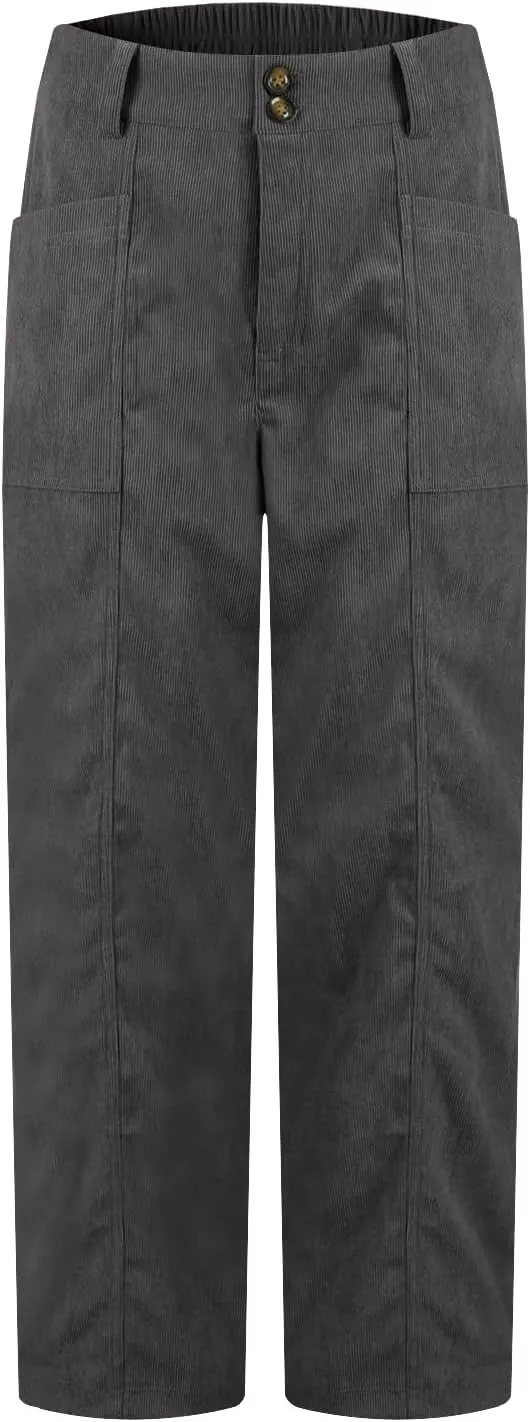 Corduroy Pants Women Business Baggy Wide Leg Dress Pants High Waisted Comfy Work Pants with Pockets Ankle Pants