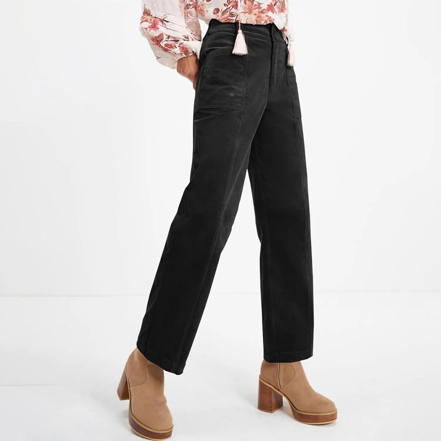 Corduroy Pants Women Business Baggy Wide Leg Dress Pants High Waisted Comfy Work Pants with Pockets Ankle Pants