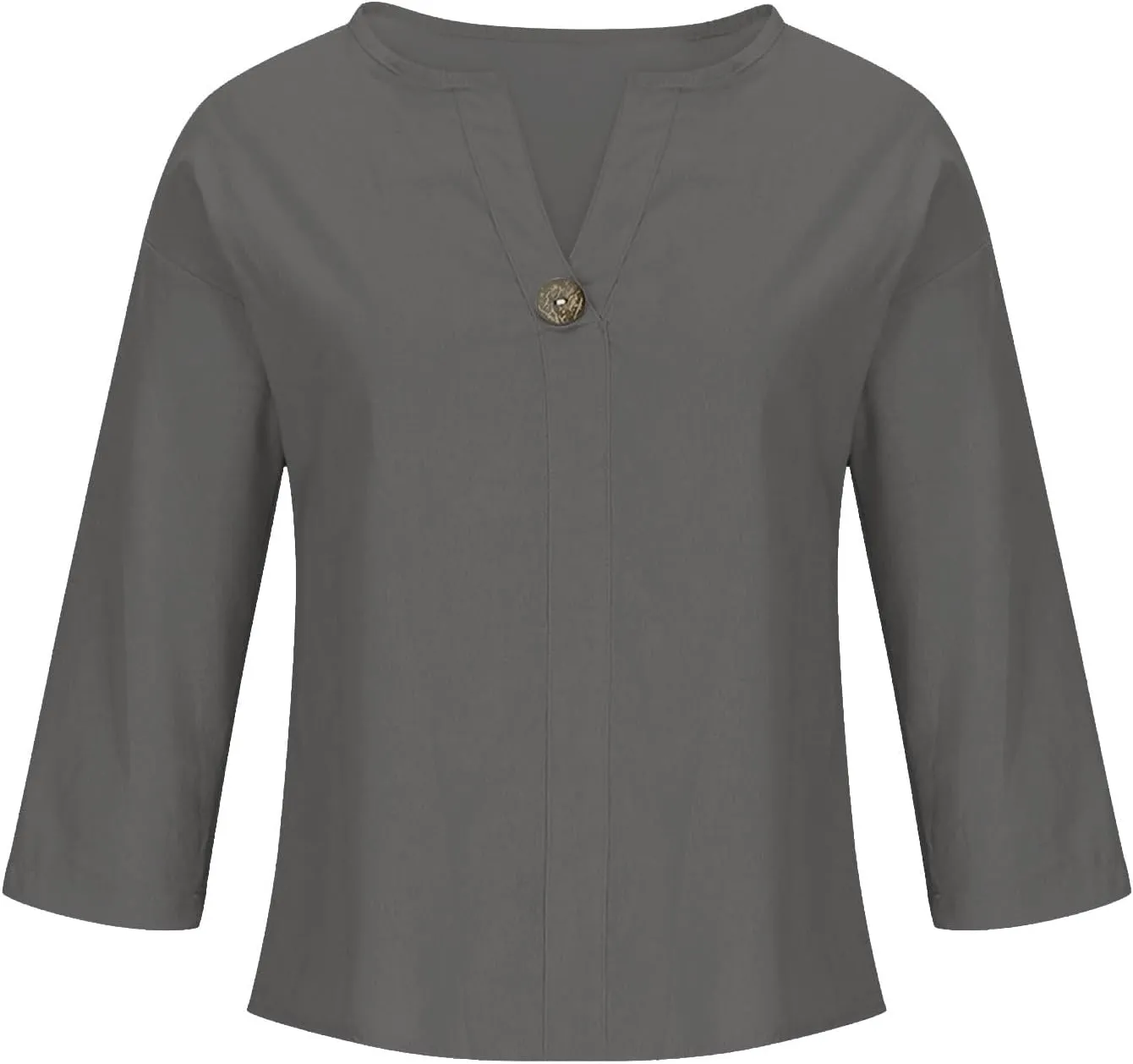 Cotton Linen T Shirt for Women Plus Size Button Up Fashion Casual Blouse Top 3/4 Sleeve 2025 Summer Boho Tunic Shirts
