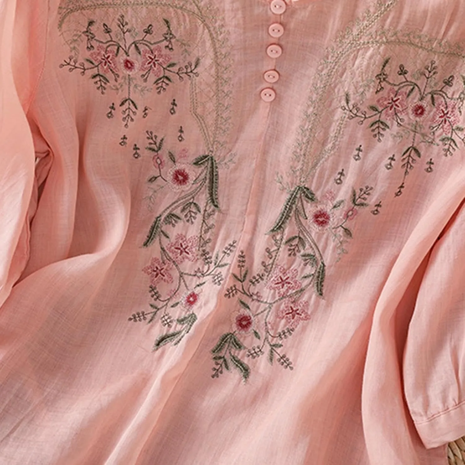 Cotton Linen Tops for Women 2025 Summer Boho Embroidered Mexican Blouse Casual Crewneck Oversized Tee Shirts Tunics