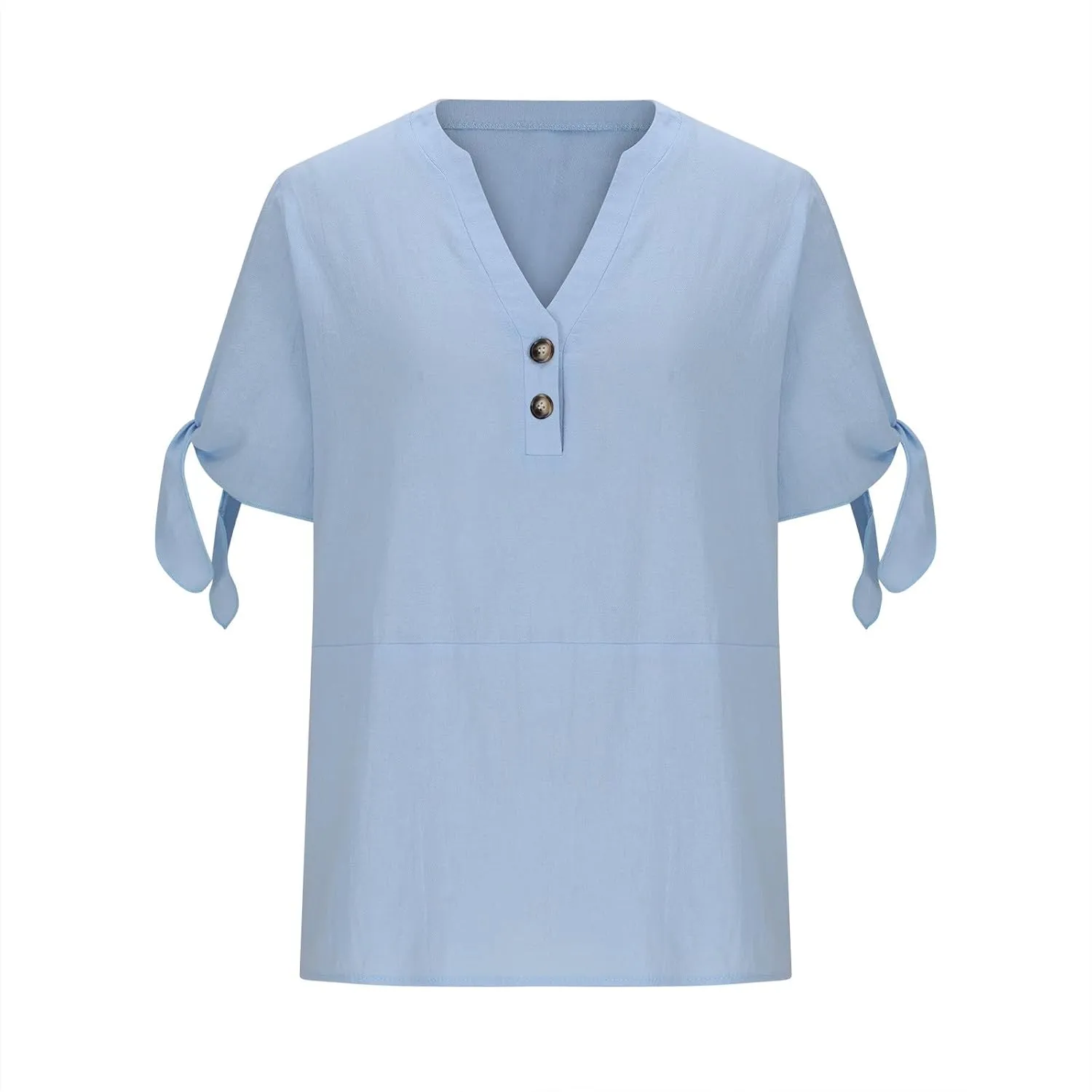 Cotton Linen Tops for Women 2025 Summer Henley V Neck Shirts Cutout Short Sleeve Tunic Gradient Floral Casual Tshirts