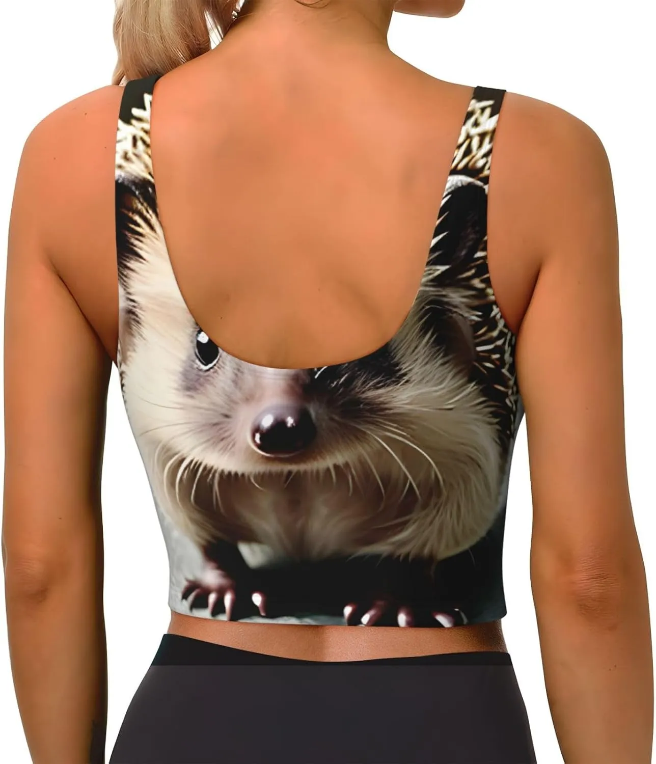 Cute Hedgehog Women's Sexy Sports Vest Sleeveless Athletic Gym T-Shirts Vest U-Shaped Back Quick Dry Top