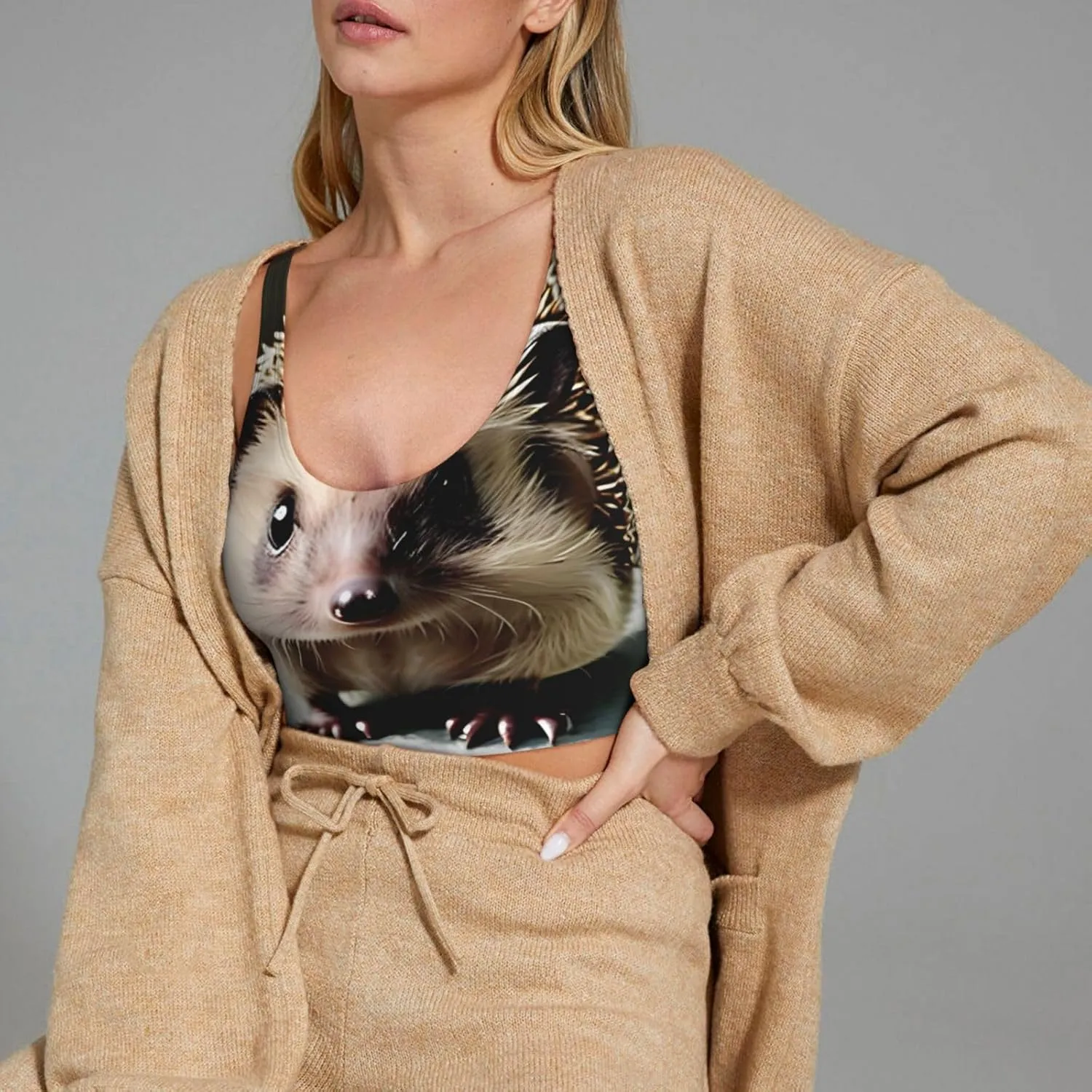 Cute Hedgehog Women's Sexy Sports Vest Sleeveless Athletic Gym T-Shirts Vest U-Shaped Back Quick Dry Top