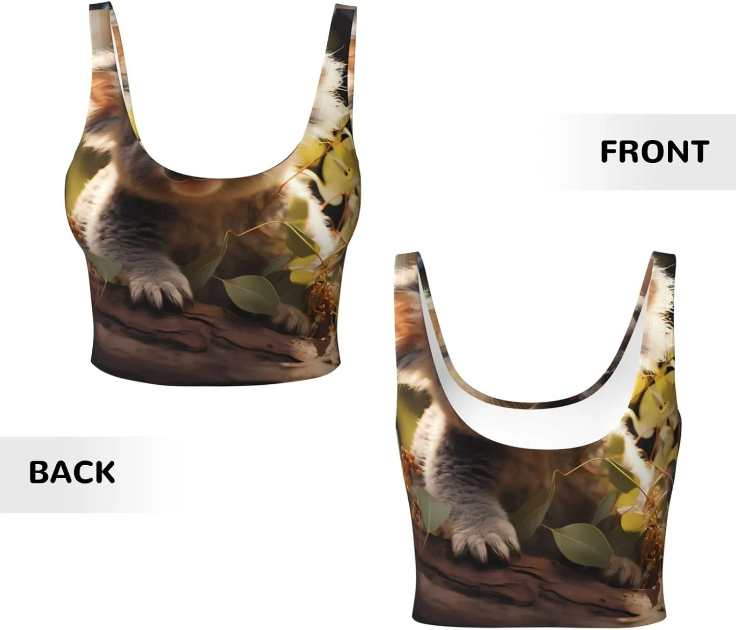 Cute Koala Plant Women's Sexy Sports Vest Sleeveless Athletic Gym T-Shirts Vest U-Shaped Back Quick Dry Top