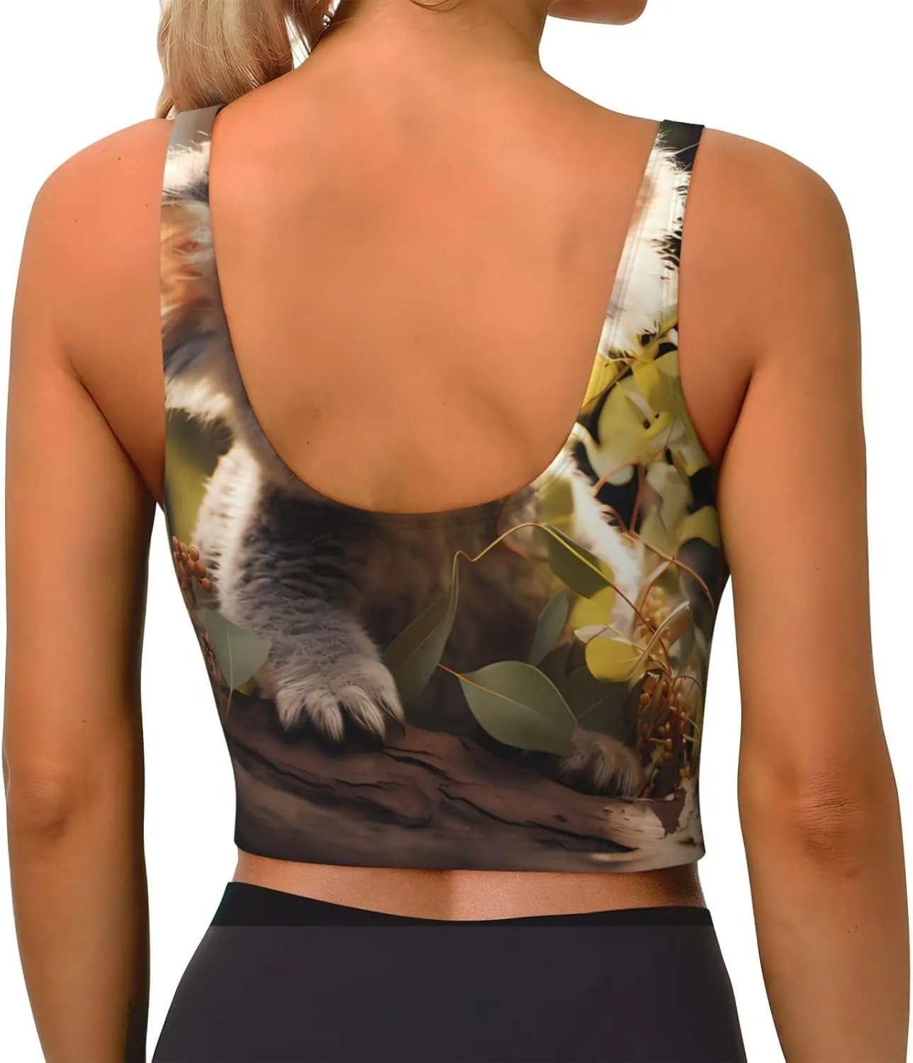 Cute Koala Plant Women's Sexy Sports Vest Sleeveless Athletic Gym T-Shirts Vest U-Shaped Back Quick Dry Top