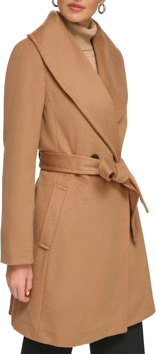 DKNY Women's Shawl Collar Wool Coat