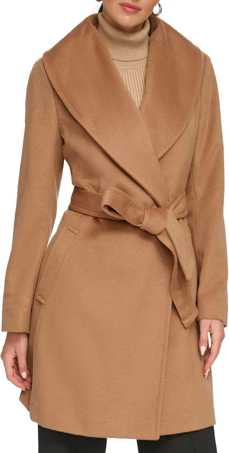 DKNY Women's Shawl Collar Wool Coat