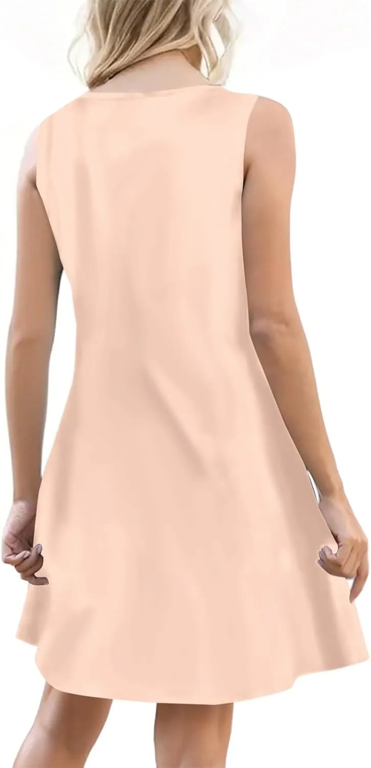 Dresses for Women 2025 Plus Size Mini Dresses Sexy Vacation Sleeveless v Neck Summer Clothes Sundress with Pockets