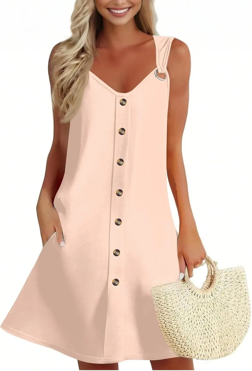 Dresses for Women 2025 Plus Size Mini Dresses Sexy Vacation Sleeveless v Neck Summer Clothes Sundress with Pockets