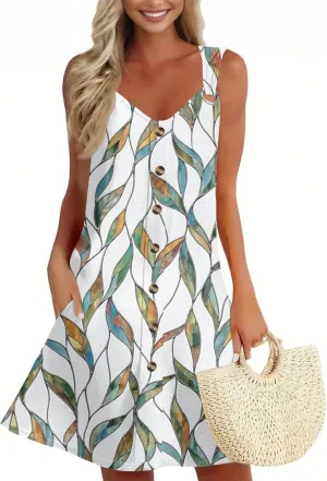 Dresses for Women 2025 Plus Size Mini Dresses Sexy Vacation Sleeveless Vneck Sundress with Pockets Summer Clothes