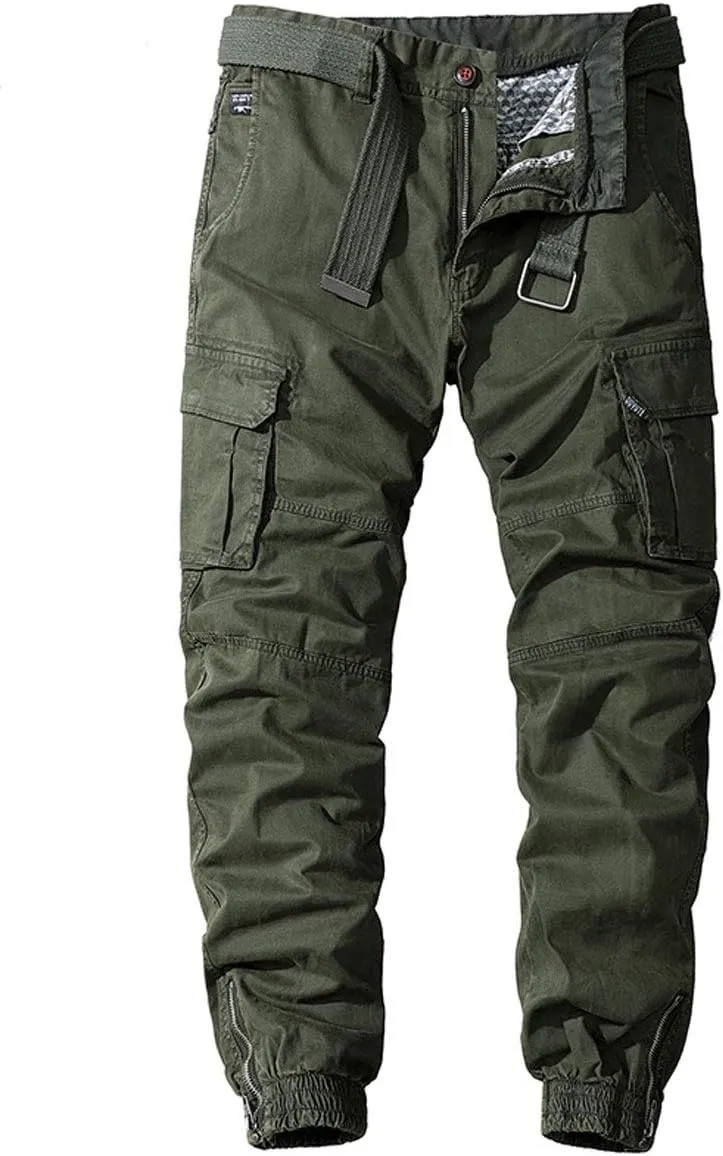 ebossy Men's Ankle Zip Multi Pocket Outdoor Work Tactical Twill Jogger Cargo Pants