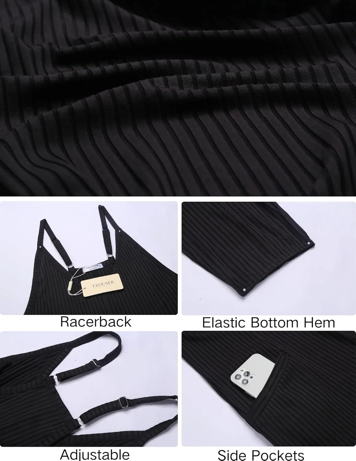 Ekouaer Jumpsuits for Women Sleeveless Spaghetti Strap Ribbed Overall Jumpsuit V Neck Summer Romper with Pockets 2025
