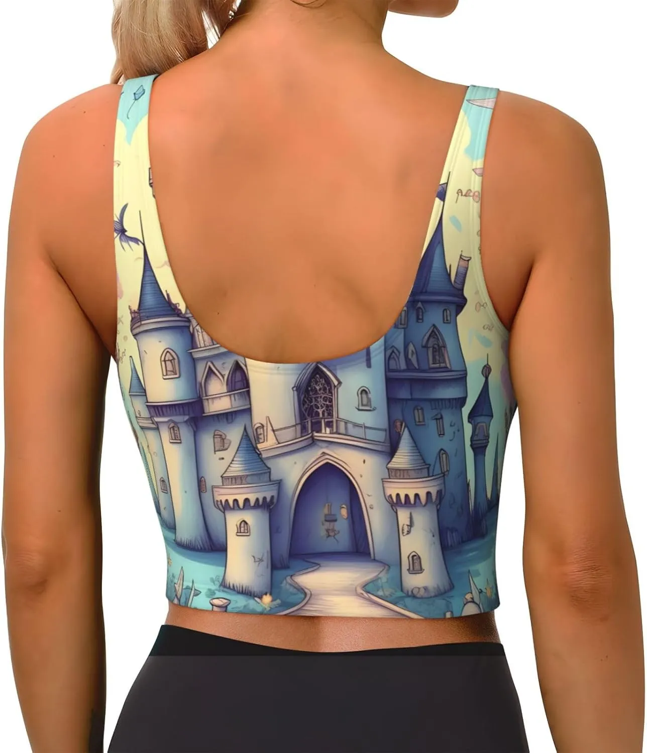 Fairytale Castle Women's Sexy Sports Vest Sleeveless Athletic Gym T-Shirts Vest U-Shaped Back Quick Dry Top