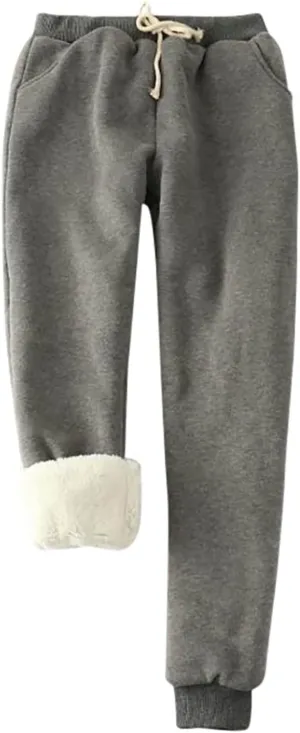 Fleece Lined Pants Women Winter Warm Sherpa Lined Sweatpants Jogger Thick Thermal Pants for Women Drawstring Pants