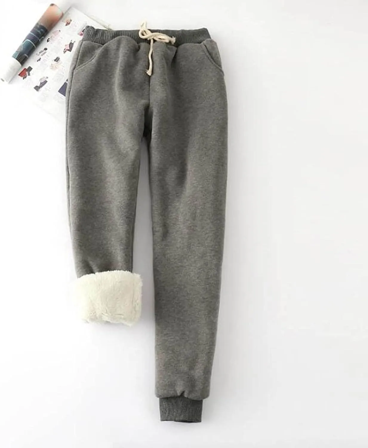 Fleece Lined Pants Women Winter Warm Sherpa Lined Sweatpants Jogger Thick Thermal Pants for Women Drawstring Pants