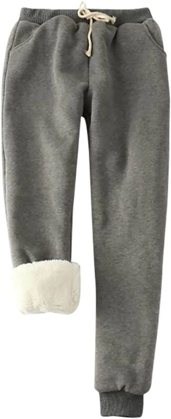 Fleece Lined Pants Women Winter Warm Sherpa Lined Sweatpants Jogger Thick Thermal Pants for Women Drawstring Pants