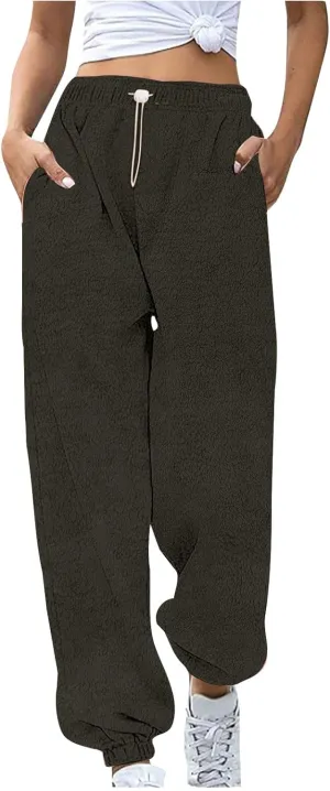 Fleece Sherpa Pajama Pants for Women 2024 Casual Fuzzy Warm Sweatpants Comfy Fluffy Lounge Sleepwear with Pockets
