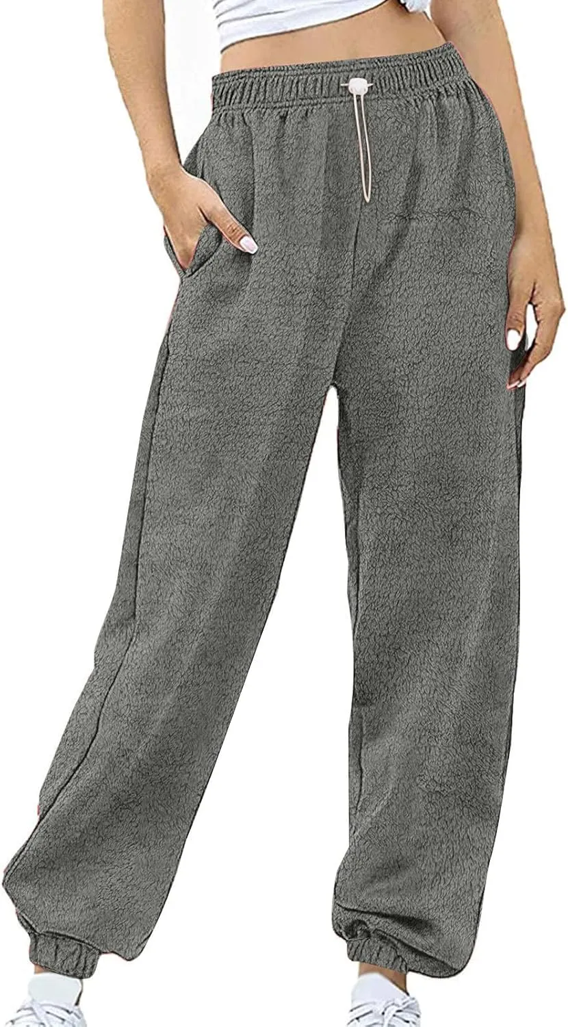 Fleece Sherpa Pajama Pants for Women 2024 Casual Fuzzy Warm Sweatpants Comfy Fluffy Lounge Sleepwear with Pockets