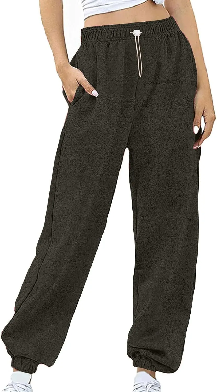 Fleece Sherpa Pajama Pants for Women 2024 Casual Fuzzy Warm Sweatpants Comfy Fluffy Lounge Sleepwear with Pockets