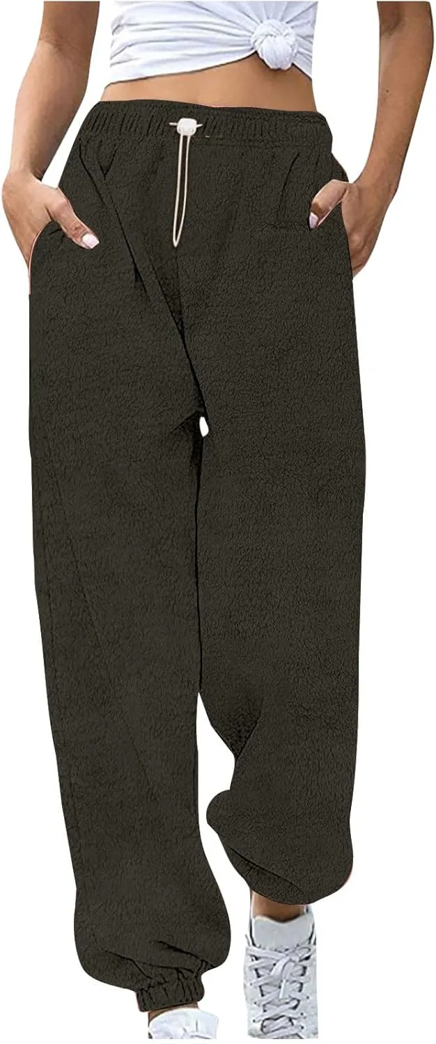 Fleece Sherpa Pajama Pants for Women 2024 Casual Fuzzy Warm Sweatpants Comfy Fluffy Lounge Sleepwear with Pockets