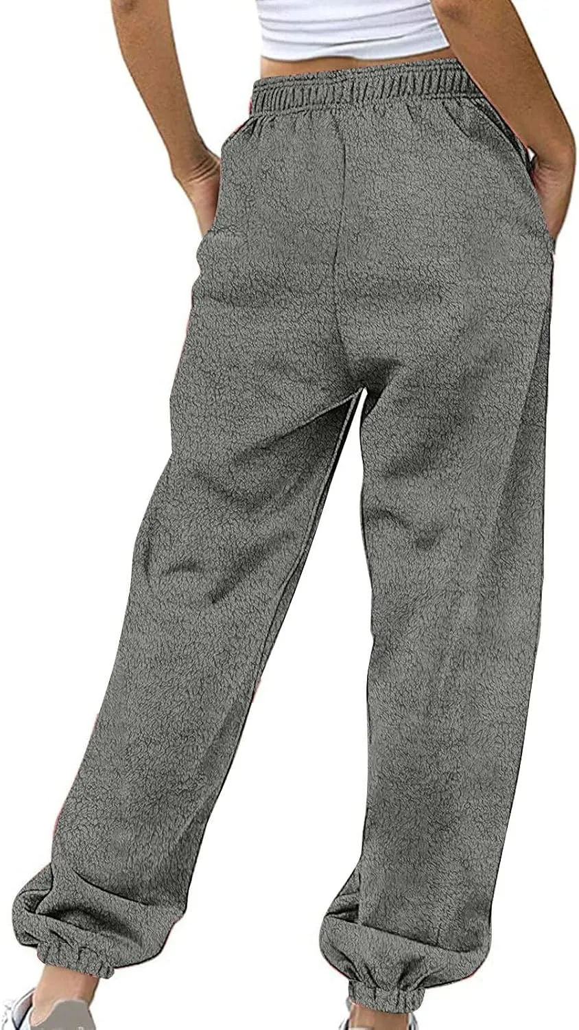 Fleece Sherpa Pajama Pants for Women 2024 Casual Fuzzy Warm Sweatpants Comfy Fluffy Lounge Sleepwear with Pockets