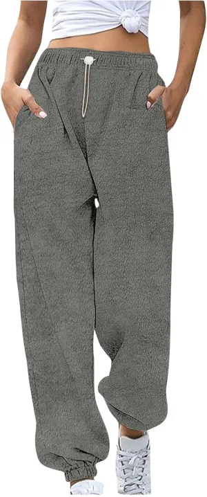 Fleece Sherpa Pajama Pants for Women 2024 Casual Fuzzy Warm Sweatpants Comfy Fluffy Lounge Sleepwear with Pockets