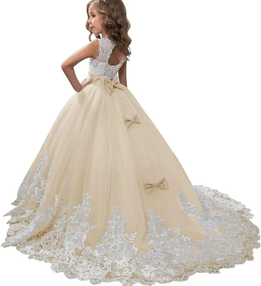 Flower Girl Dresses for Wedding Lace Appliques Princess Pageant Dress Tulle First Communion Dress for Girls