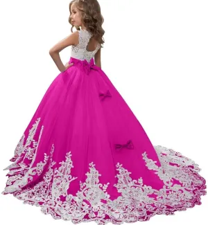 Flower Girl Dresses for Wedding Lace Appliques Princess Pageant Dress Tulle First Communion Dress for Girls